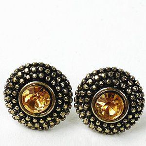 Round Amber Stone Studded Classic Earrings Pierced